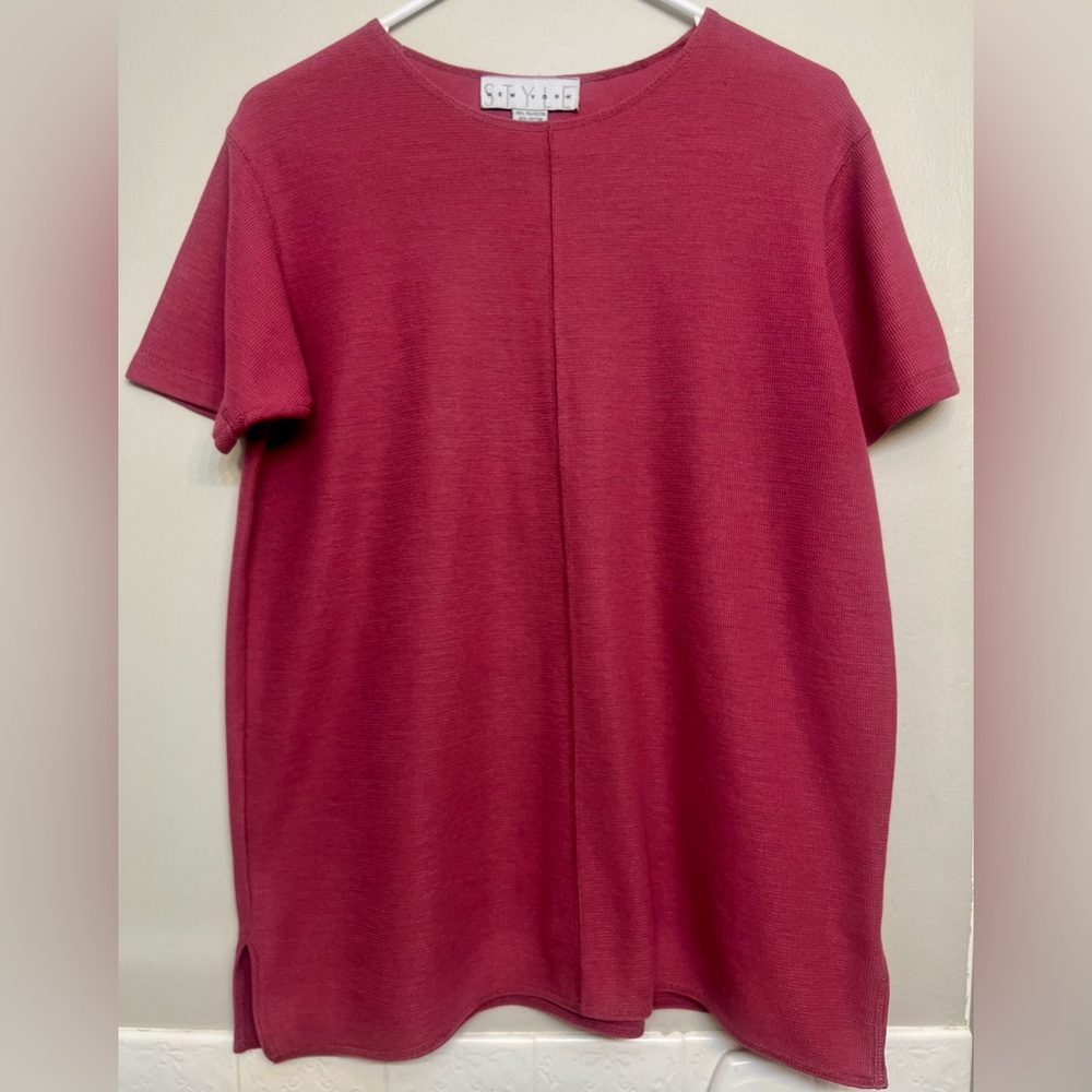 Vintage Style New York Pink Textured Top – Size S (Fits M) – Oversized